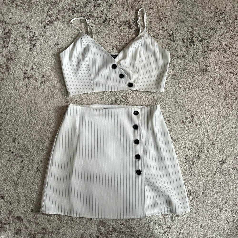 Striped White Skirt Set
